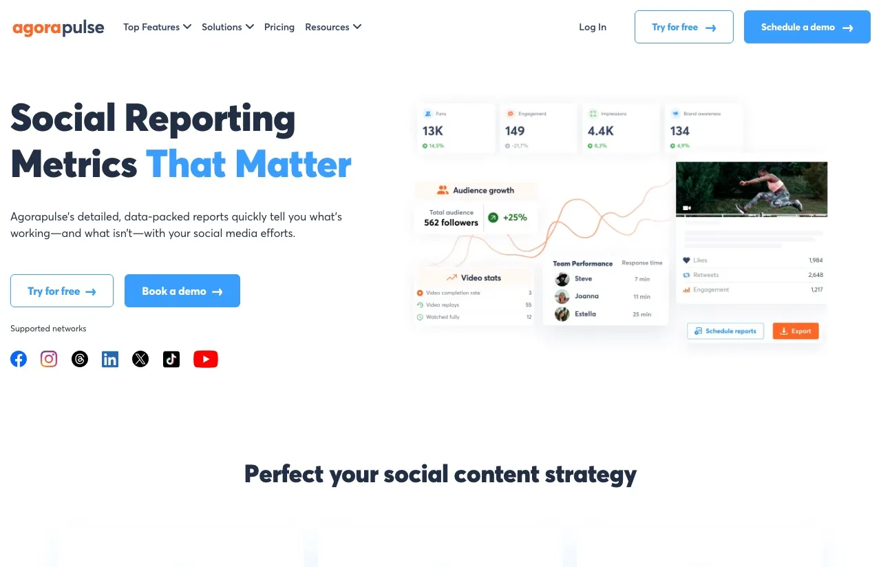 Agorapulse's reporting tool, which builds custom reports across profiles and ties activity to ROI for client work.