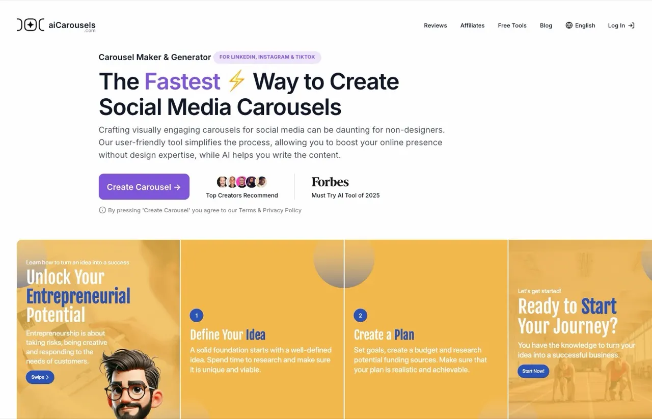 Free PostNitro alternative aiCarousels generating a LinkedIn carousel