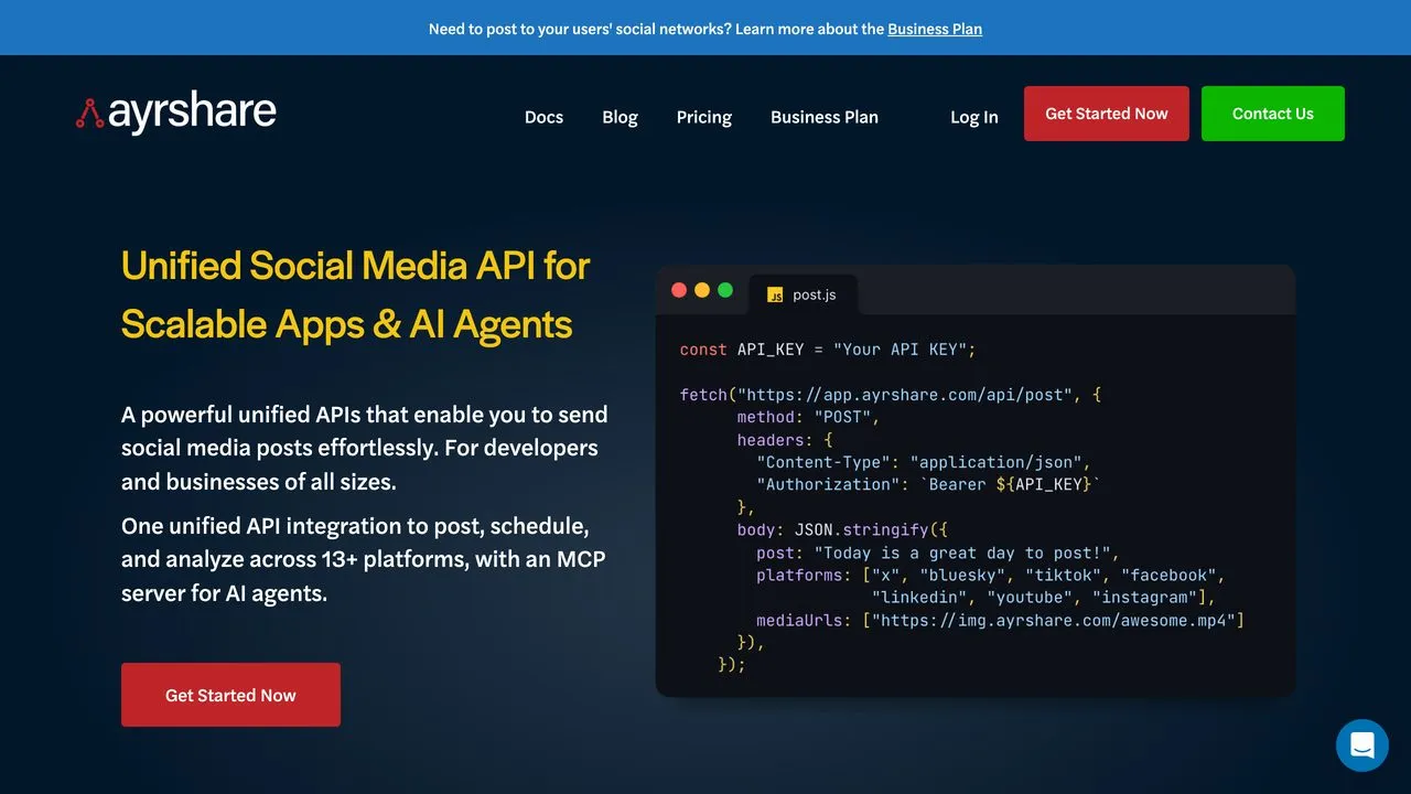 Ayrshare, a unified social media API and MCP server for posting across 13+ platforms