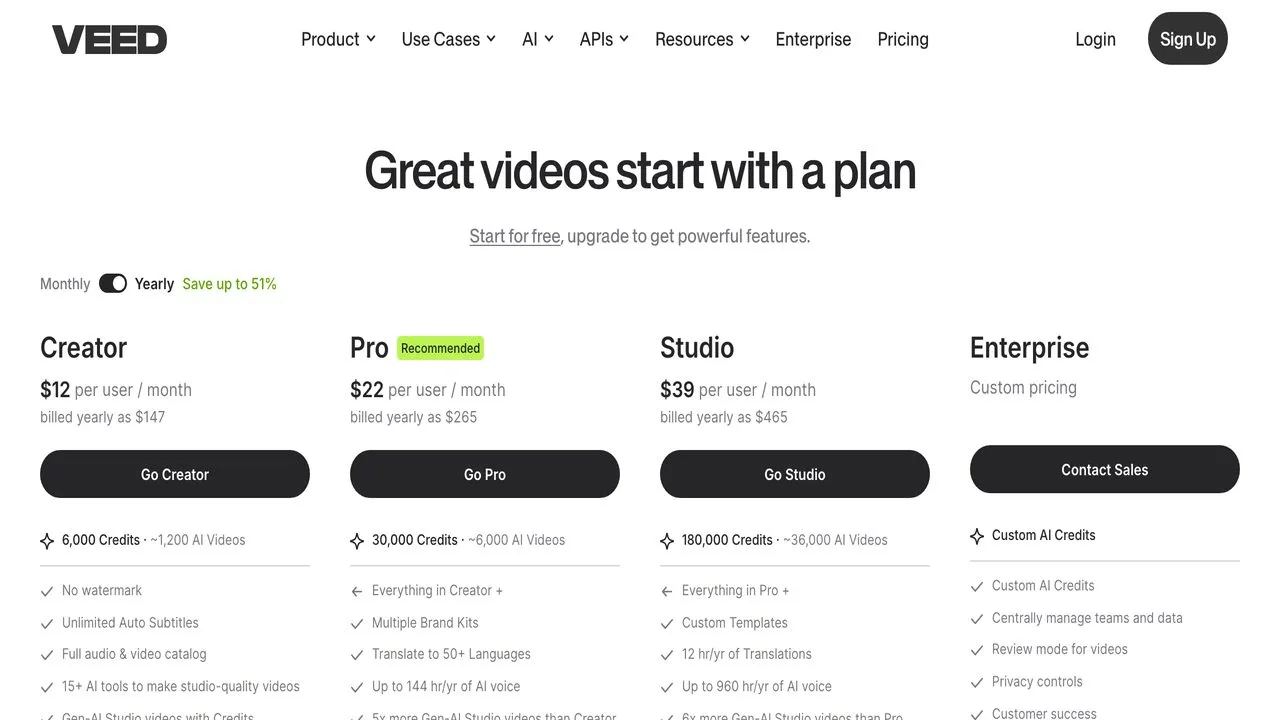 Best Submagic alternative VEED pricing page showing browser-based editing
