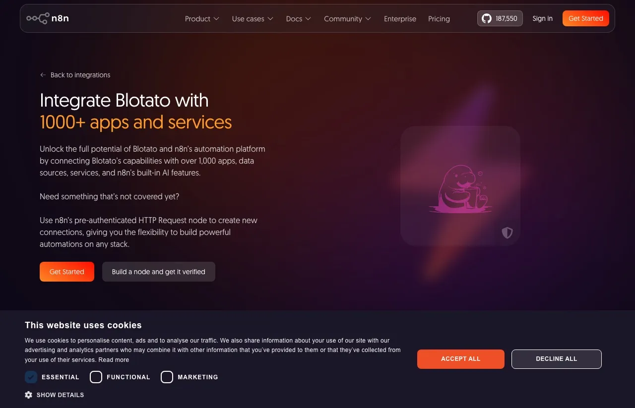 Blotato's official n8n node lets Claude or any automation post to nine platforms in a single workflow step.