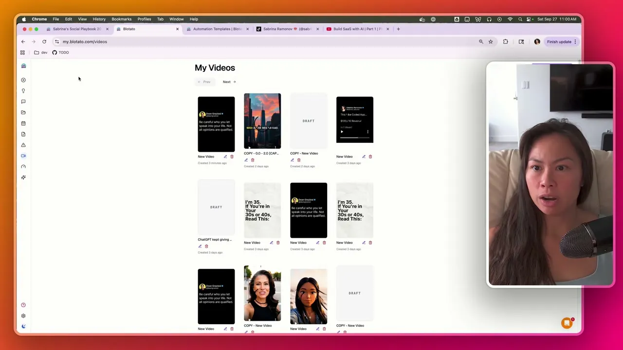 Blotato repurpose interface showing YouTube video import