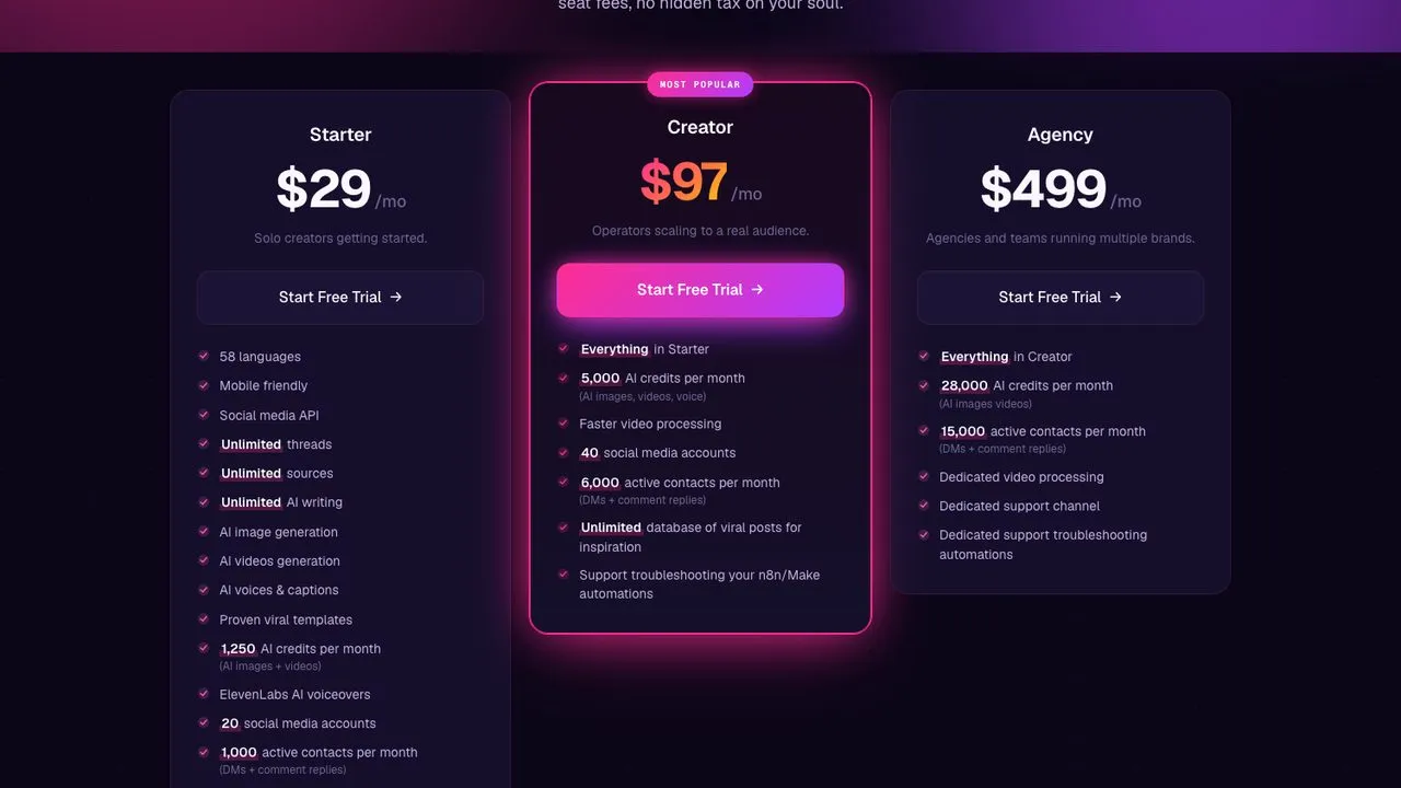Metricool alternative Blotato pricing page showing three flat monthly plans