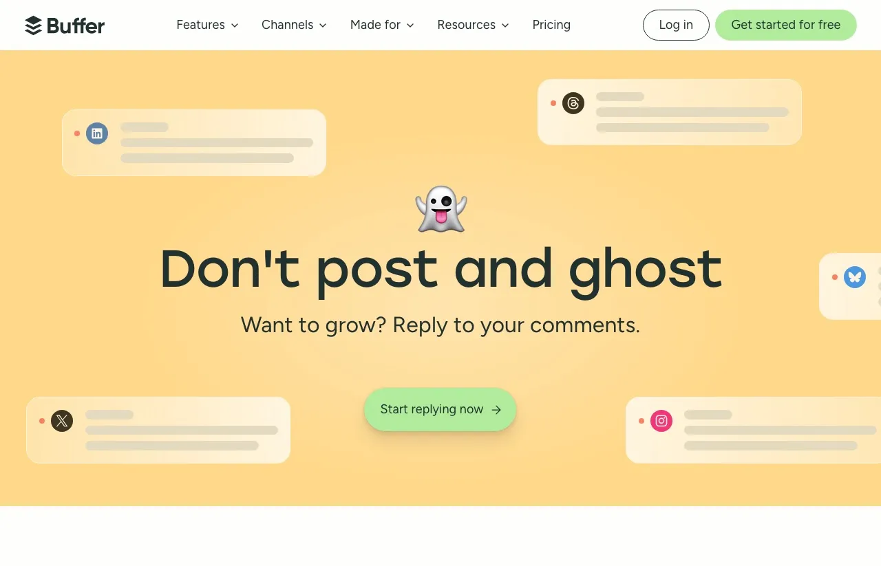 Buffer's Engage feature consolidates comments from every connected channel into one inbox.