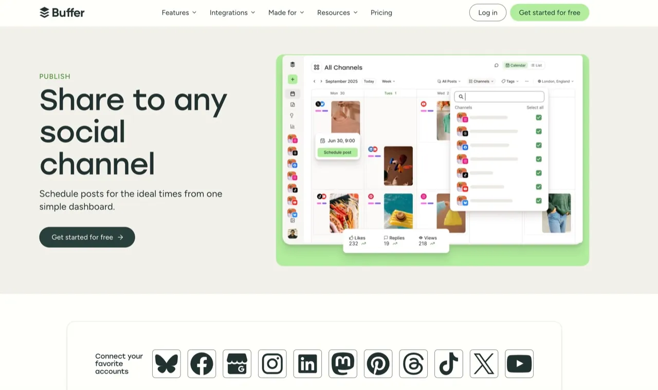Buffer's publishing calendar and composer, the simple scheduling workflow most users learn in minutes.