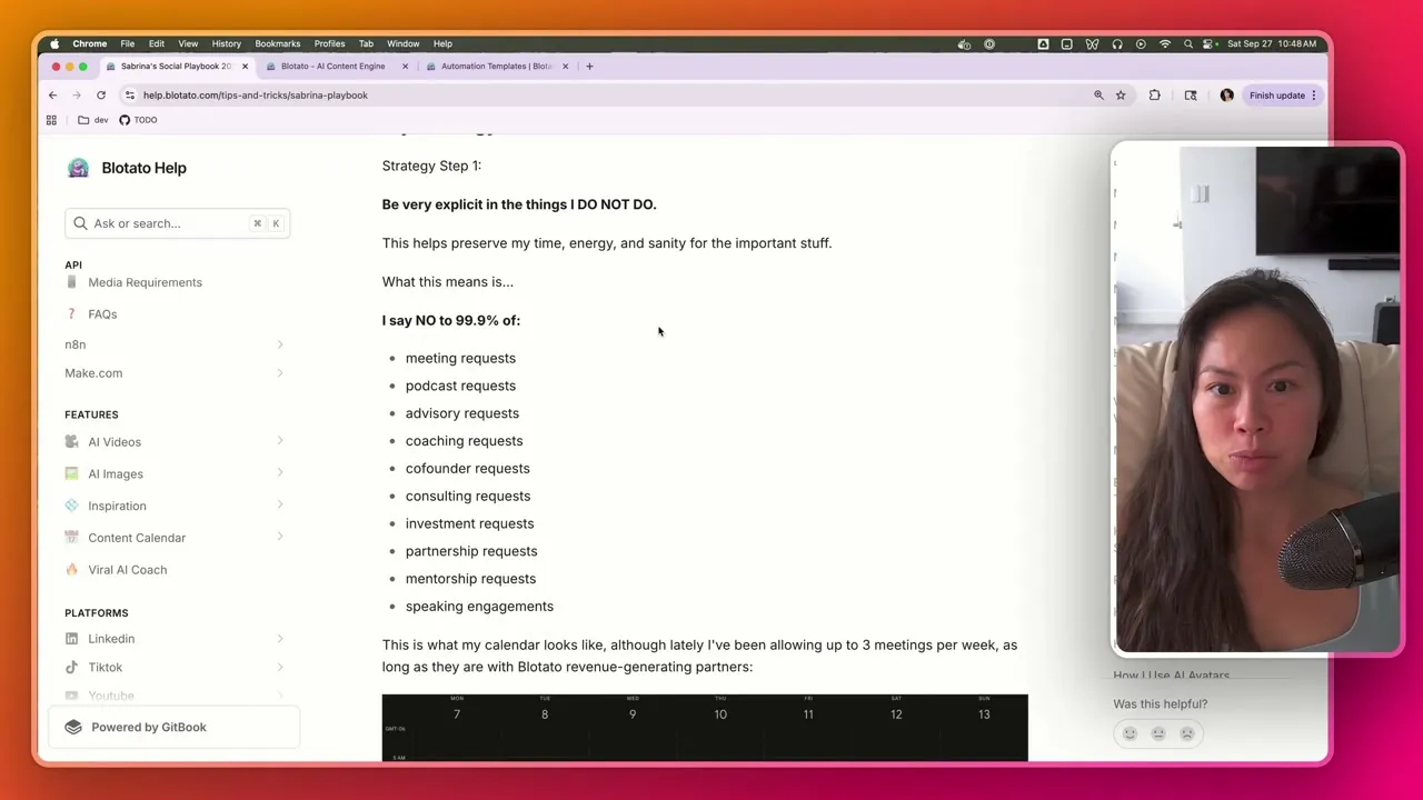 My calendar showing content creation blocked on Saturdays