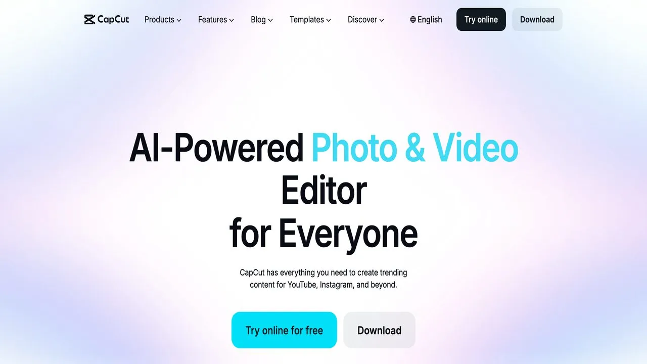 Best Submagic alternative CapCut page showing free video editing features