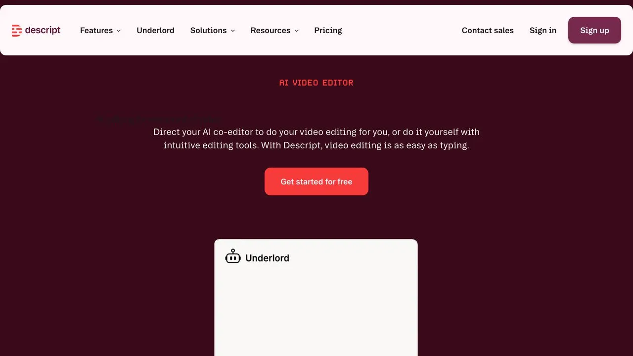 Descript video and podcast editing interface with text-based editing