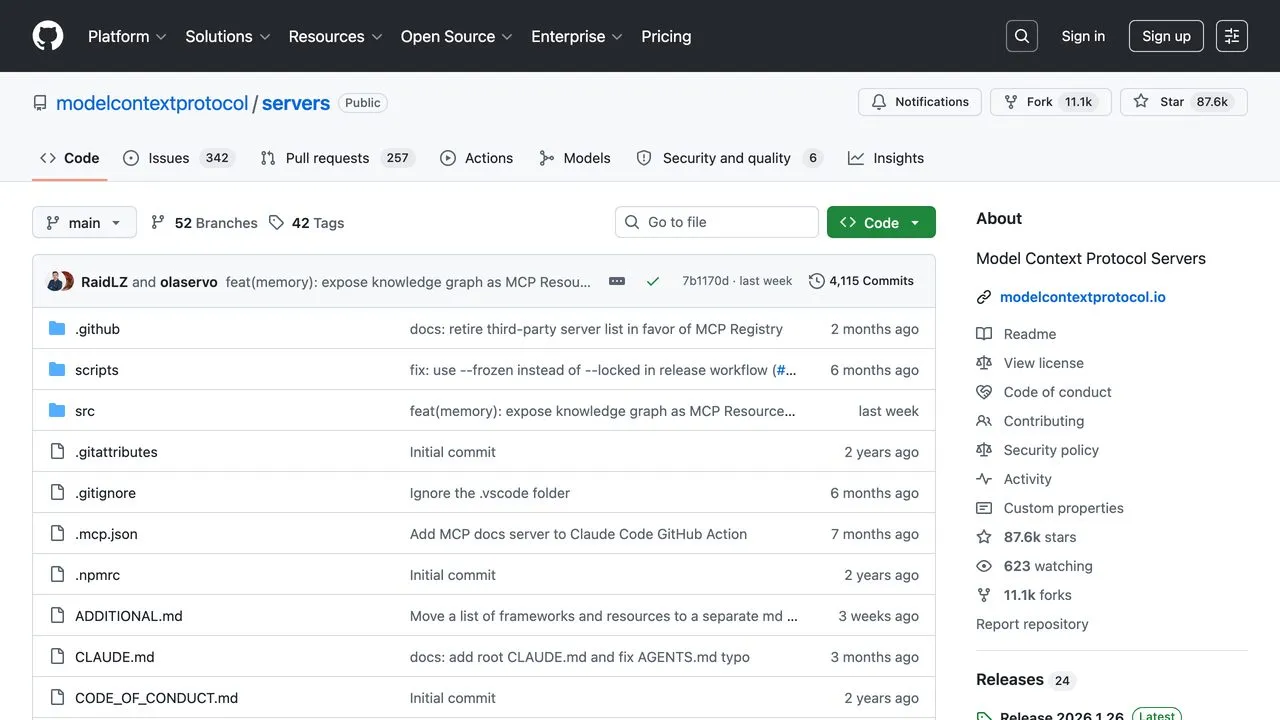 The Model Context Protocol servers GitHub repo, home of the Filesystem reference MCP server
