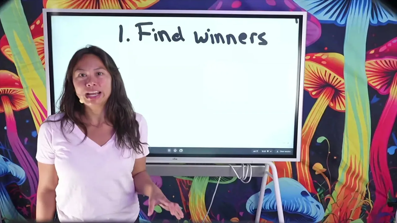 Whiteboard showing step one of the system: find the top three winning creators in your topic.