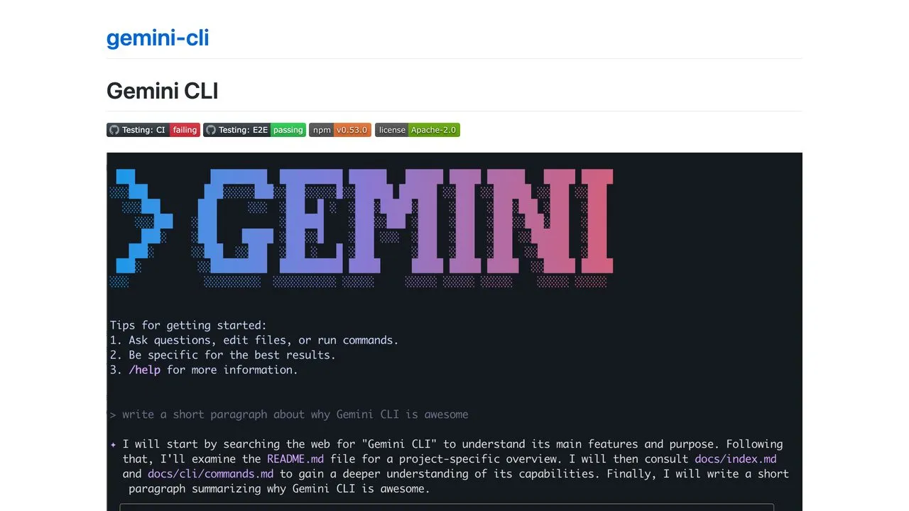 Gemini CLI documentation, an open-source terminal AI agent with MCP support