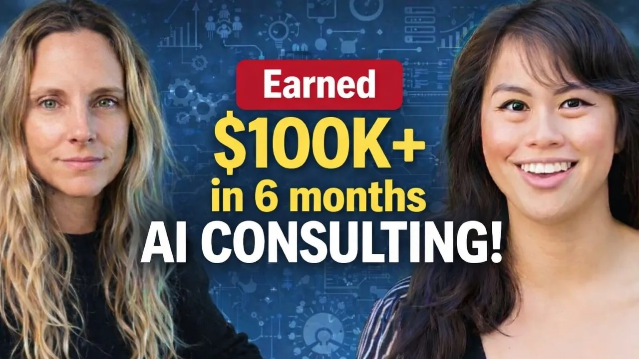 Brooke Wright on camera with Sabrina Ramonov, talking through how she scaled an AI training business from zero to six figures in under a year.