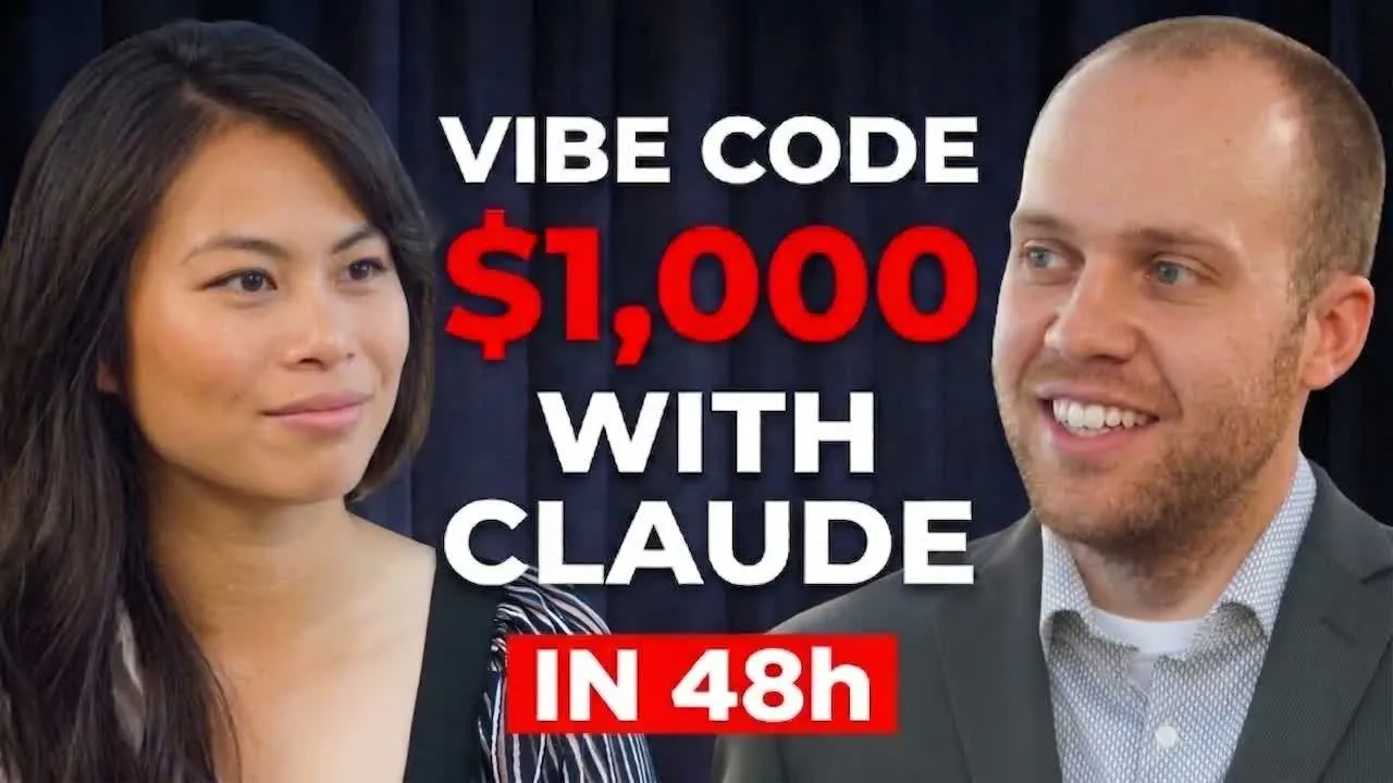 Ryan Doser on camera with Sabrina Ramonov, walking through how he vibe-coded a profitable digital product and built an automated SEO content engine.