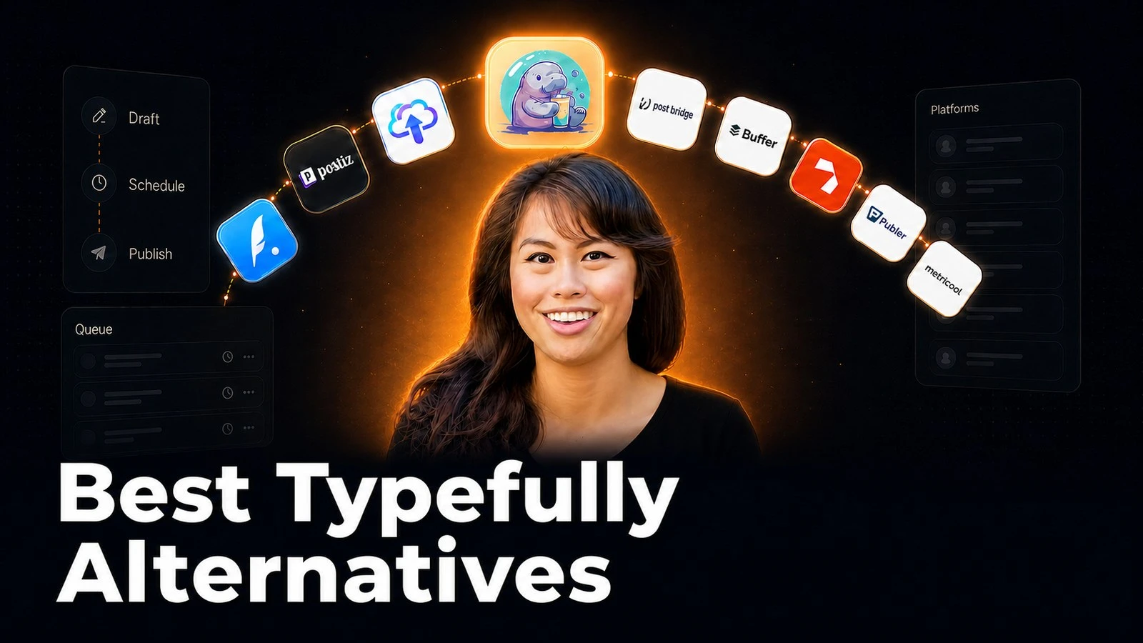 Best Typefully alternatives compared on platform reach, video publishing, and API access by Sabrina Ramonov.