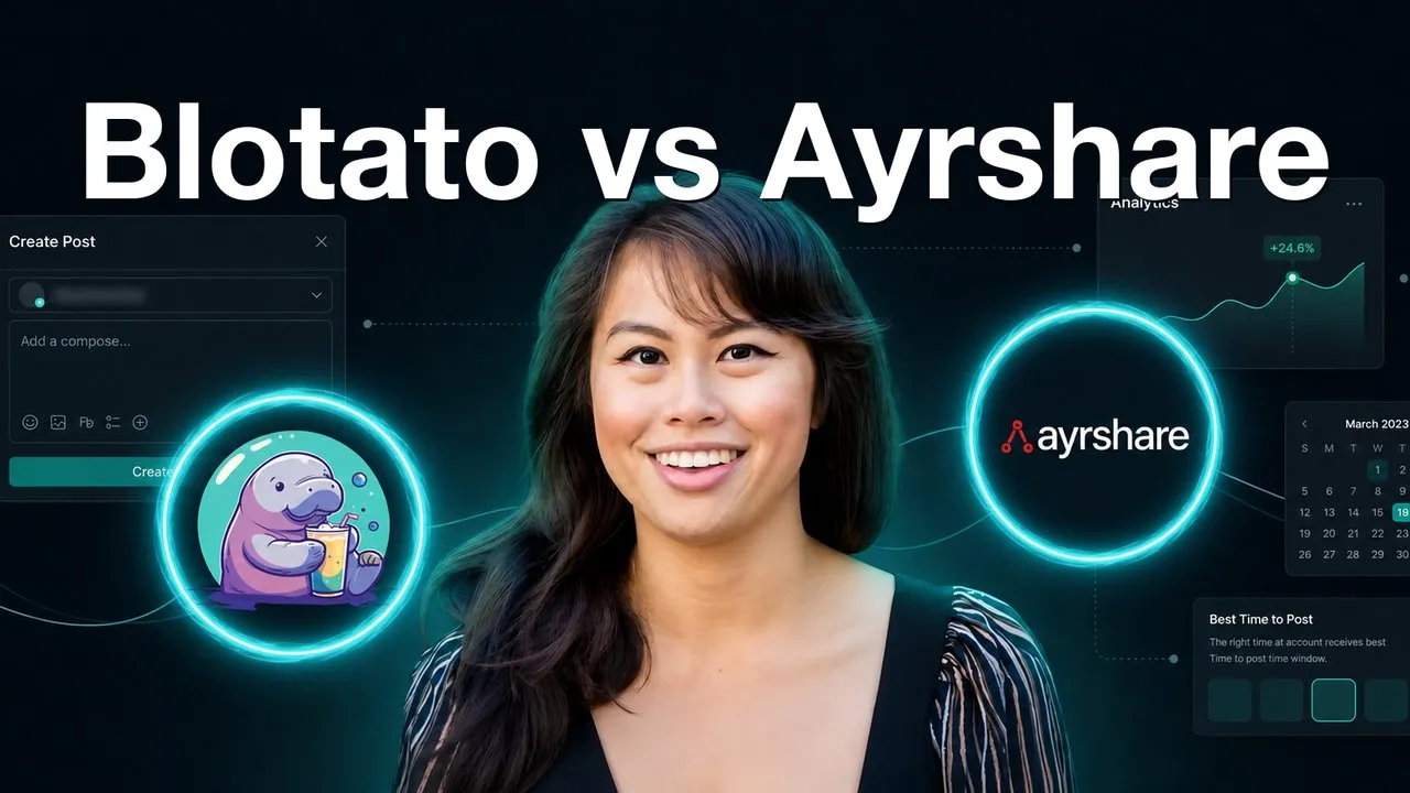 Blotato vs Ayrshare comparison: flat-rate AI content creation versus a per-profile social posting API.