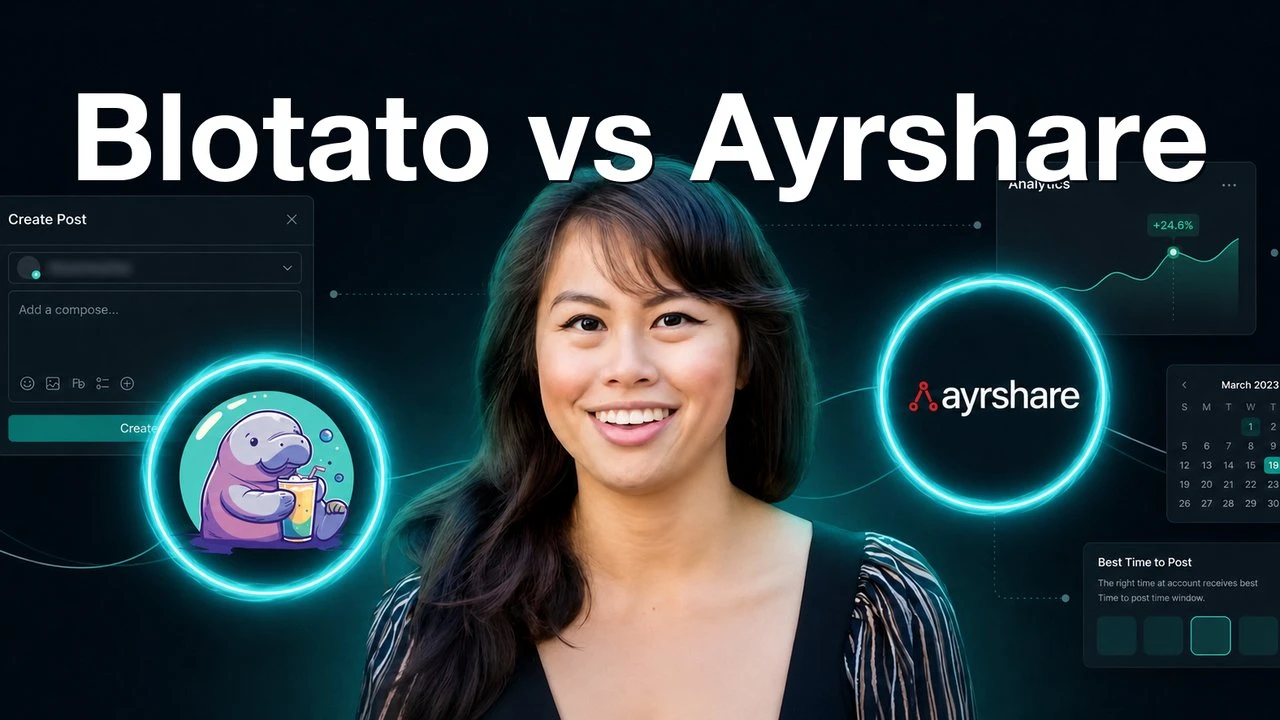 Blotato vs Ayrshare comparison: flat-rate AI content creation versus a per-profile social posting API.