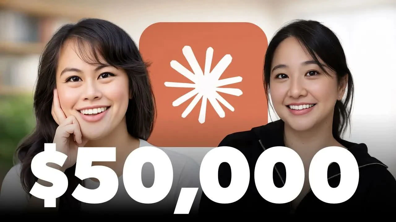 Sandy Lee on camera with Sabrina Ramonov, talking through how she built a $48K per month AI business with no technical background.