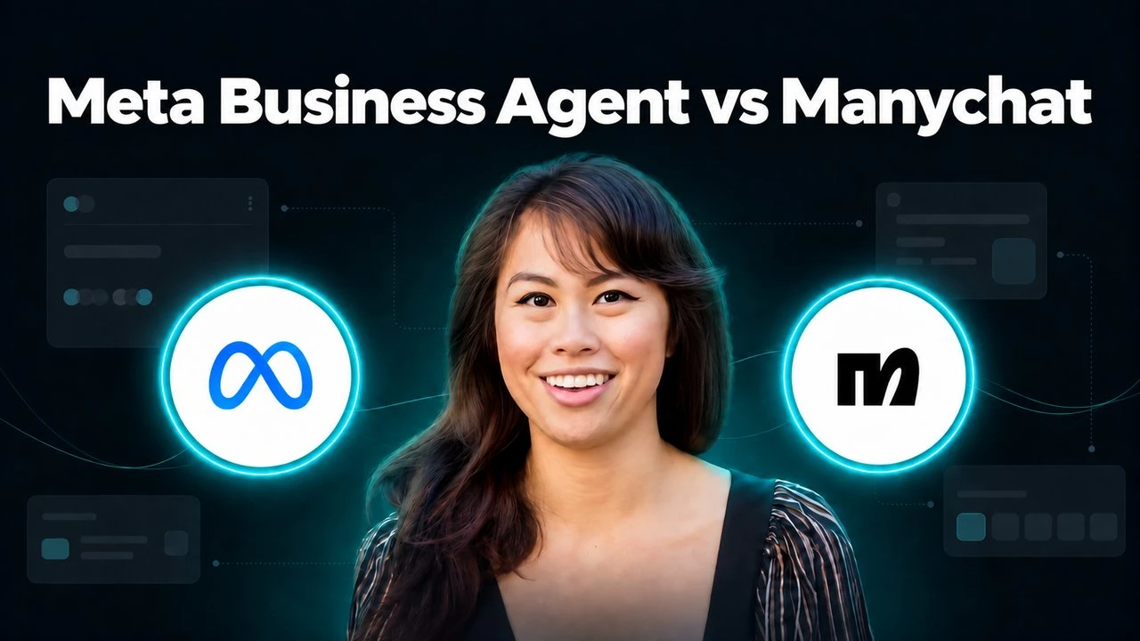 Meta Business Agent vs Manychat compared as social media DM tools, with the Meta and Manychat logos.