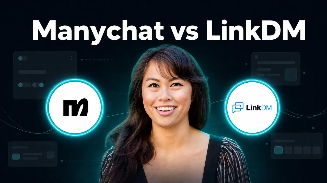Manychat vs LinkDM compared as social media DM automation tools, with the Manychat and LinkDM logos.