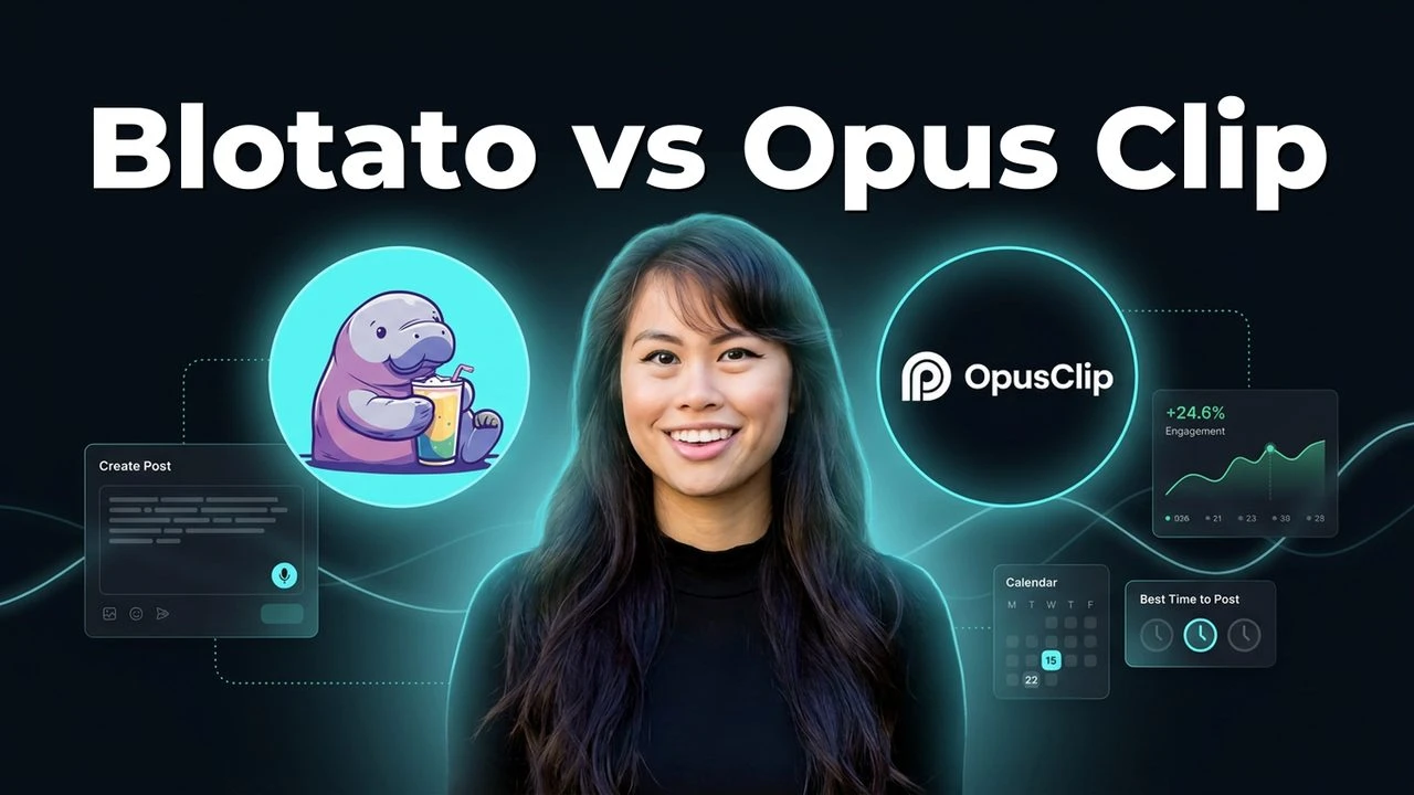 Blotato vs Opus Clip comparison showing both tools side by side