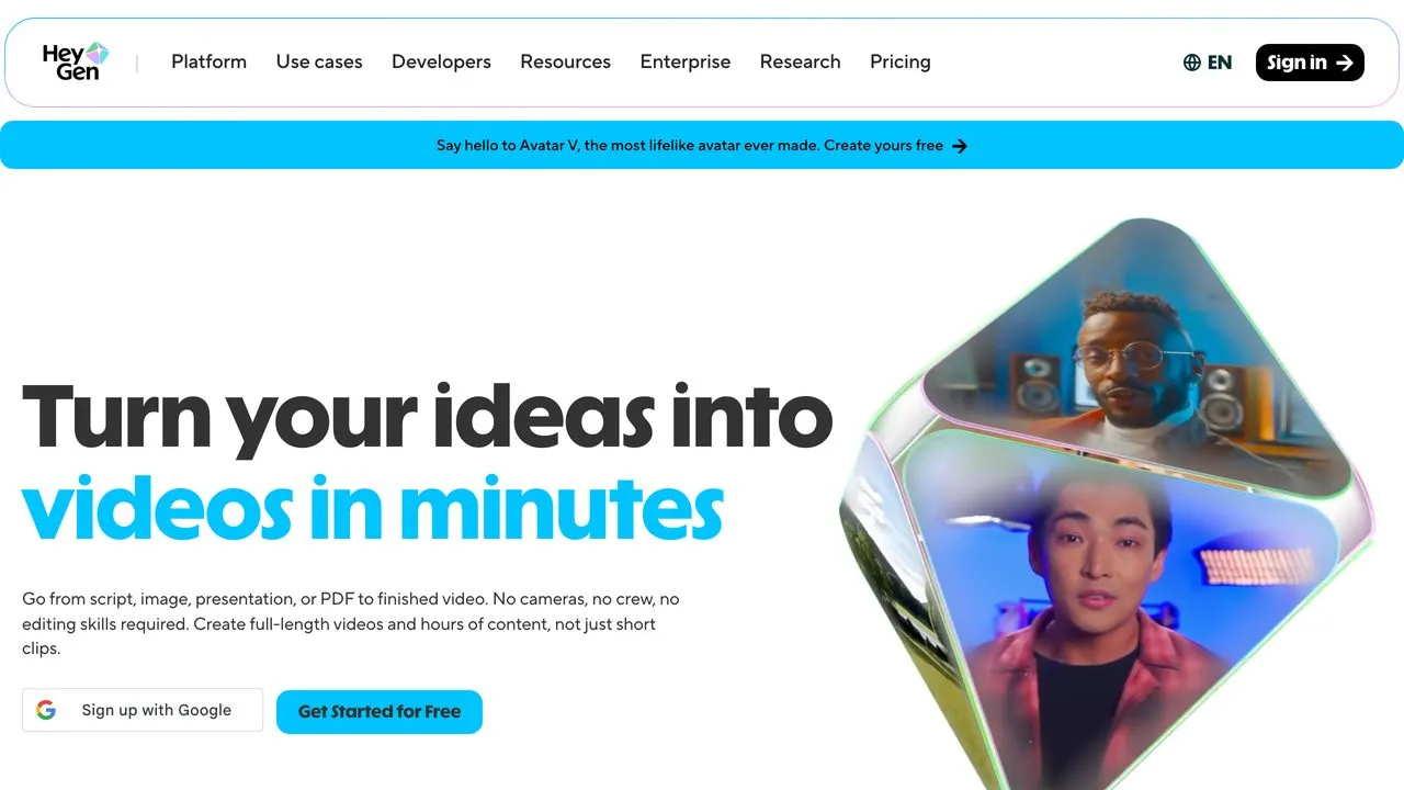 HeyGen AI avatar video generator homepage