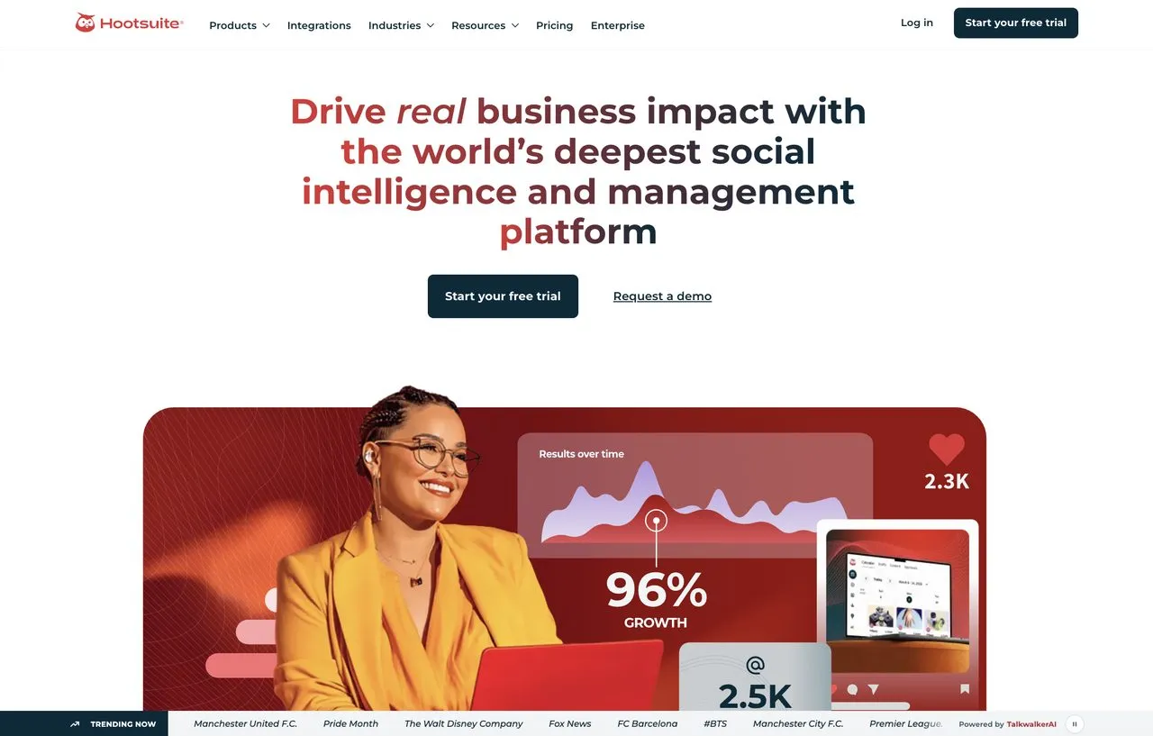 Sprout Social alternative Hootsuite homepage showing enterprise social media management platform