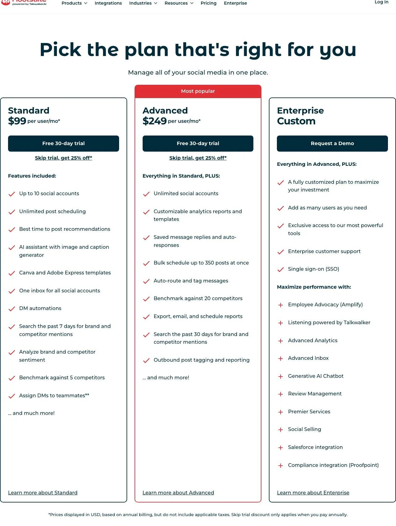 ContentStudio alternatives: Hootsuite per-seat plans with unlimited accounts on Professional