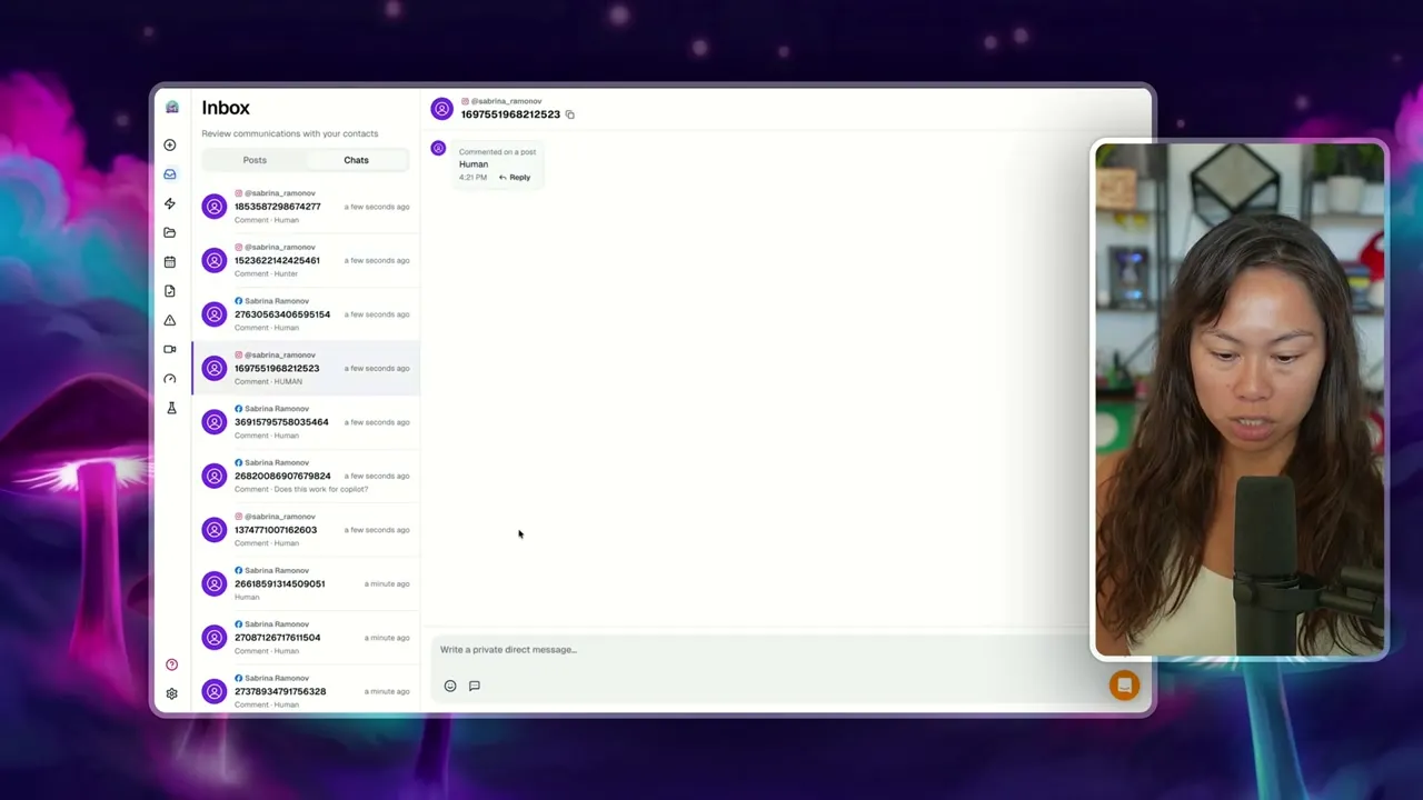 The Blotato inbox showing conversations and direct messages that can be answered without leaving the app.