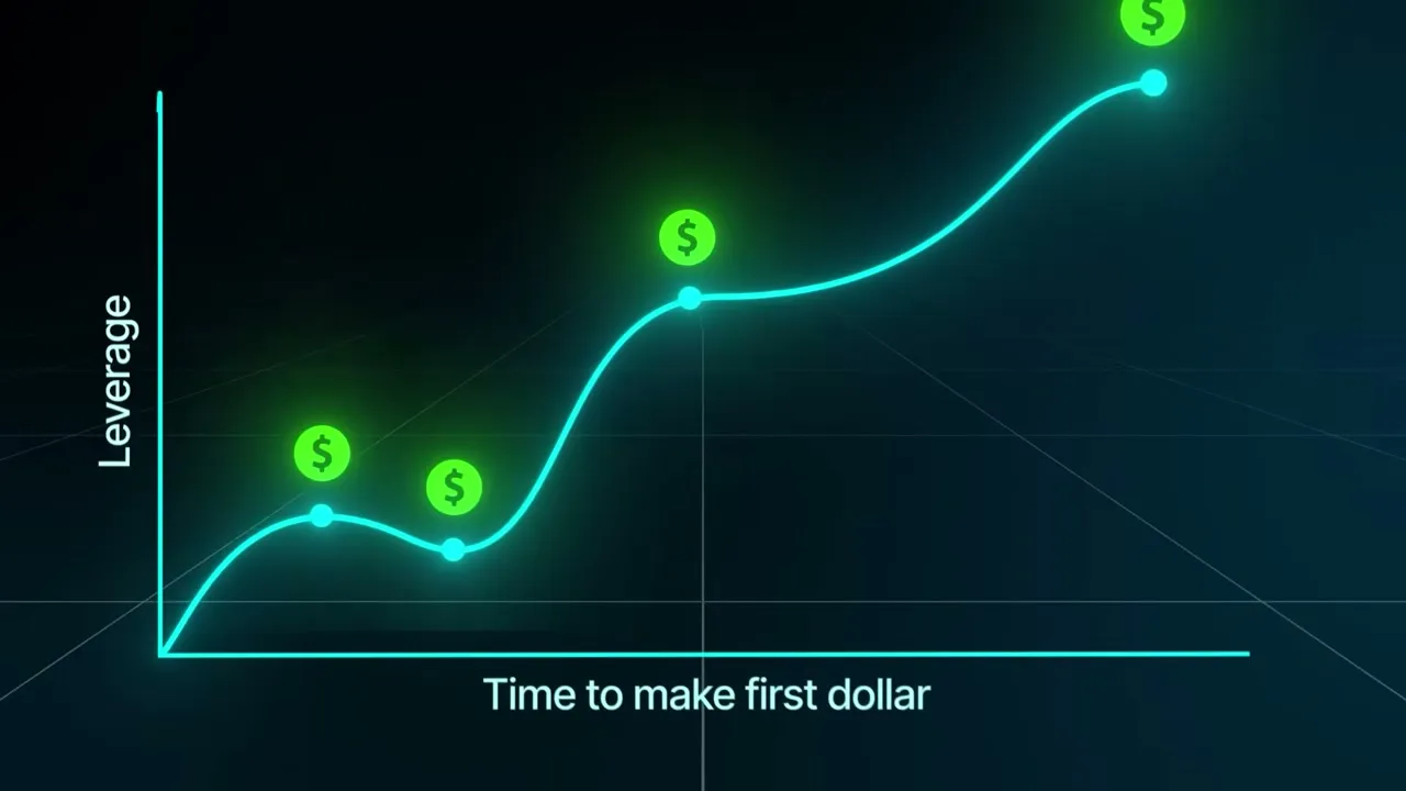 A chart from the video plotting scalability against time-to-first-dollar, showing how different AI income paths trade off speed against long-term ceiling.