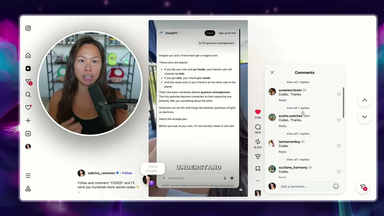 An Instagram reel with 210,000 likes and 161,000 comments, where viewers comment a keyword to receive an automatic direct message