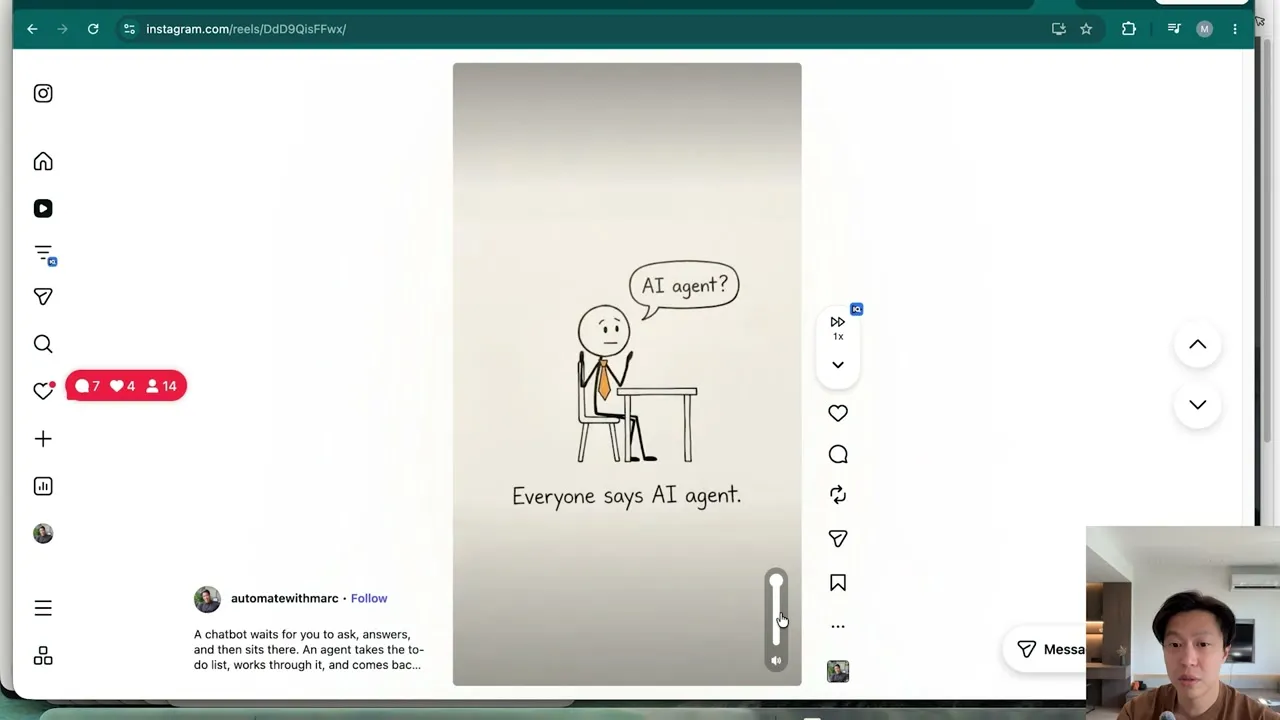 The finished stick-figure explainer reel, posted to the automatewithmarc Instagram account.