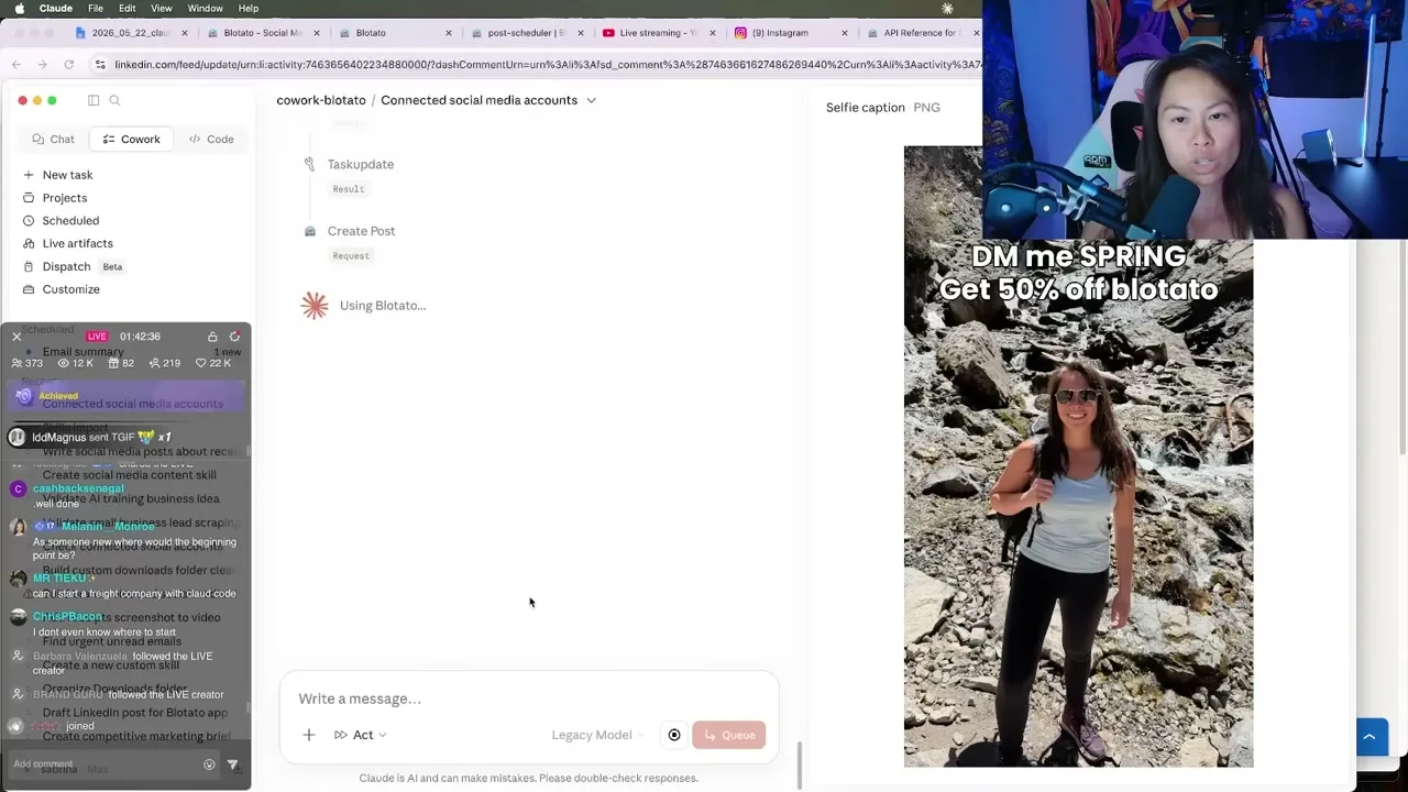 A selfie with a TikTok-style caption layered on top, respecting vertical safe zones, ready to post as an Instagram Story.