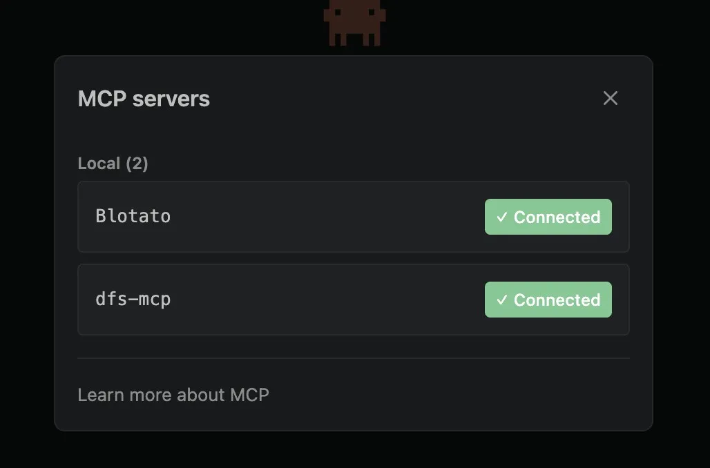 post to YouTube with Claude: the /mcp panel showing the Blotato server connected in Claude Code