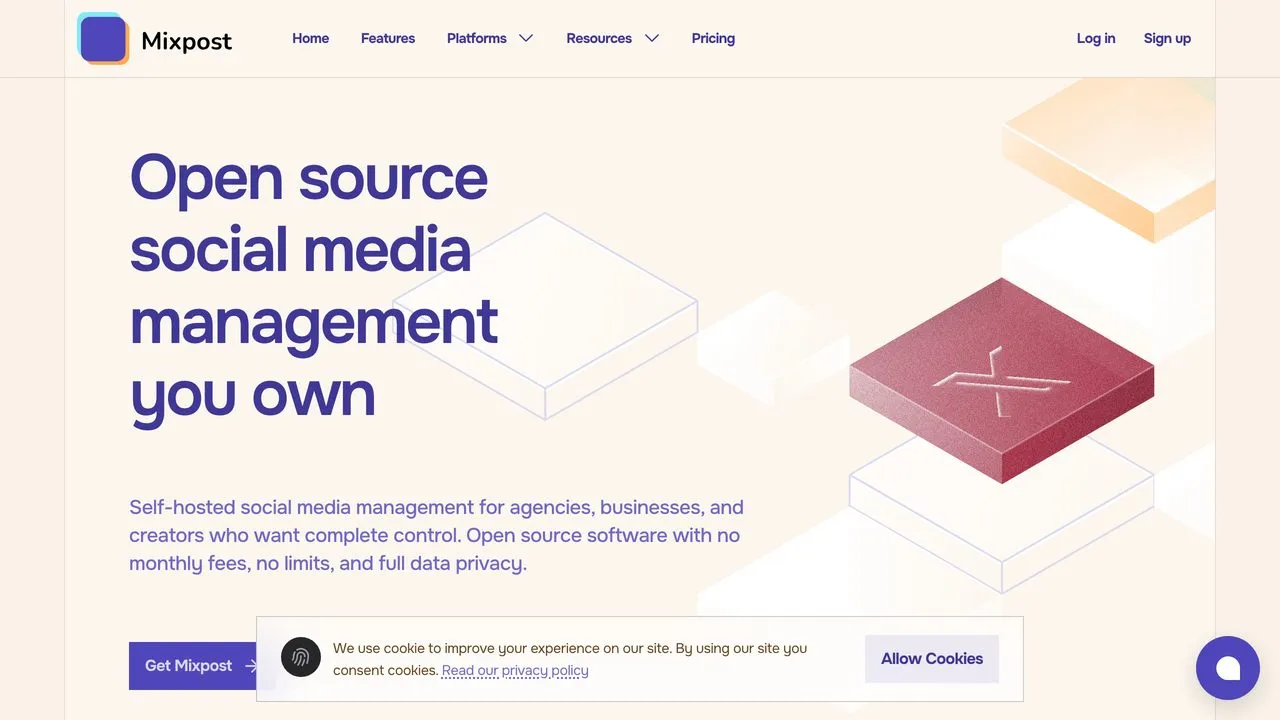 Mixpost open-source self-hosted social media management homepage