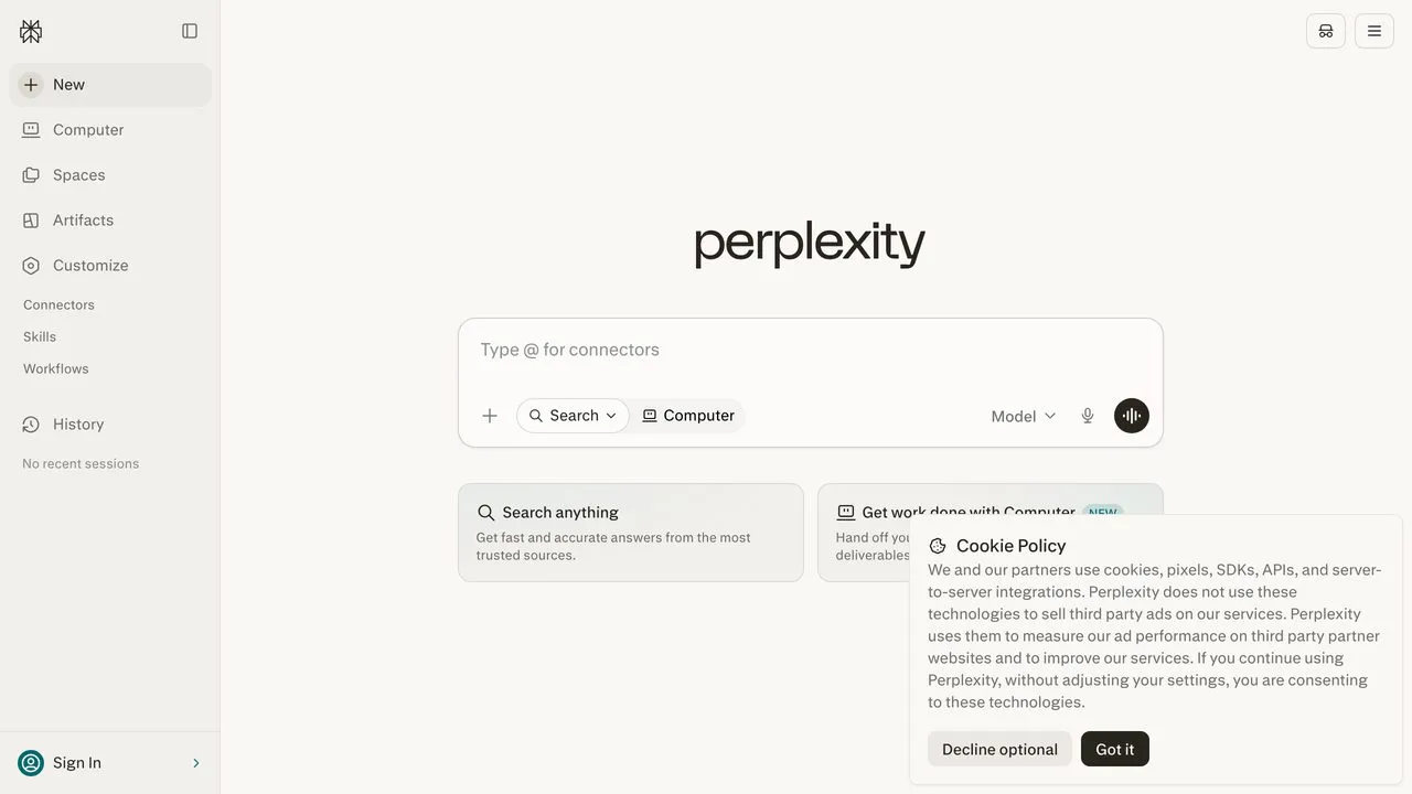 Perplexity AI research assistant with cited sources