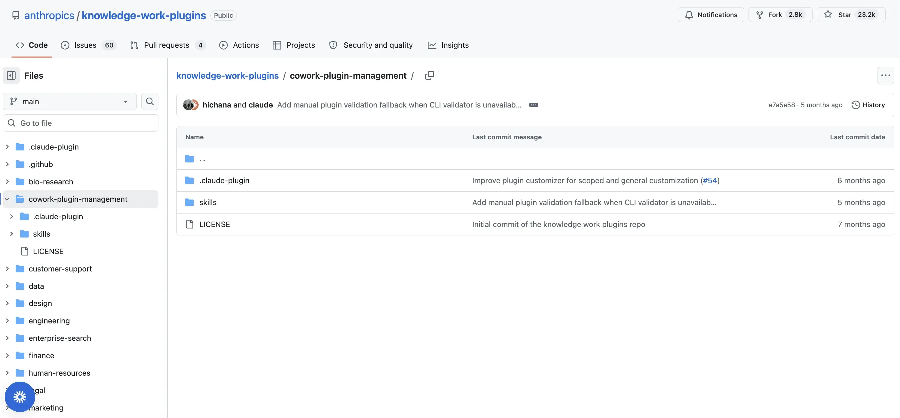 Claude Cowork plugins: Plugin Create's source folder, named cowork-plugin-management in the repo
