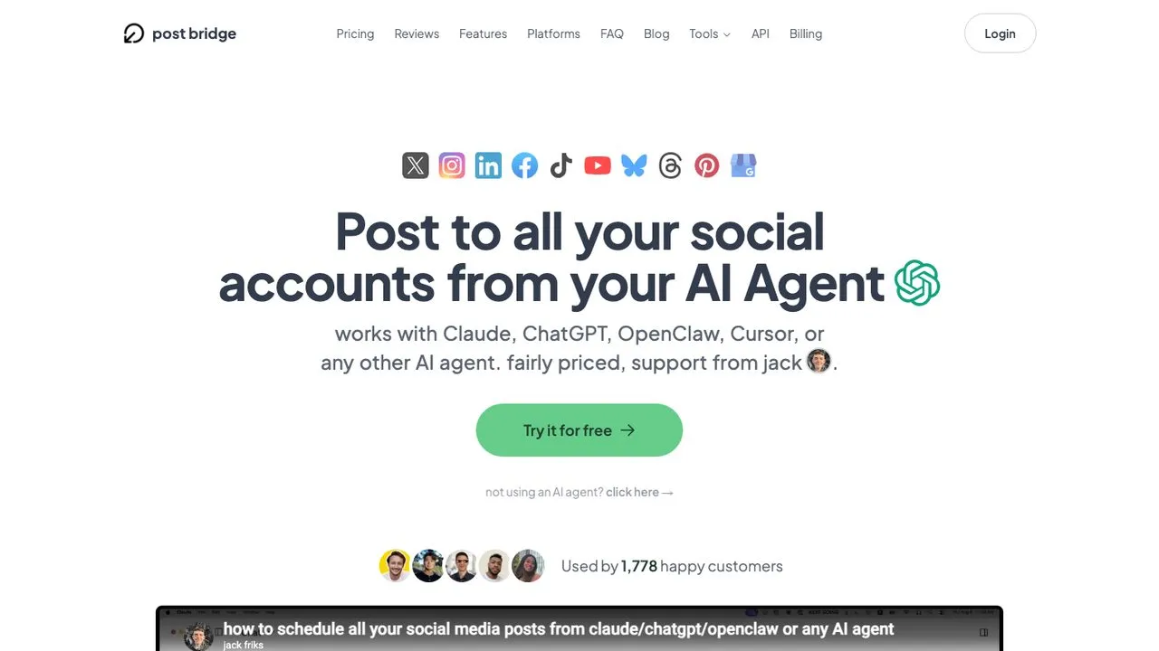 Typefully alternatives: Post Bridge posting to social accounts from an AI agent