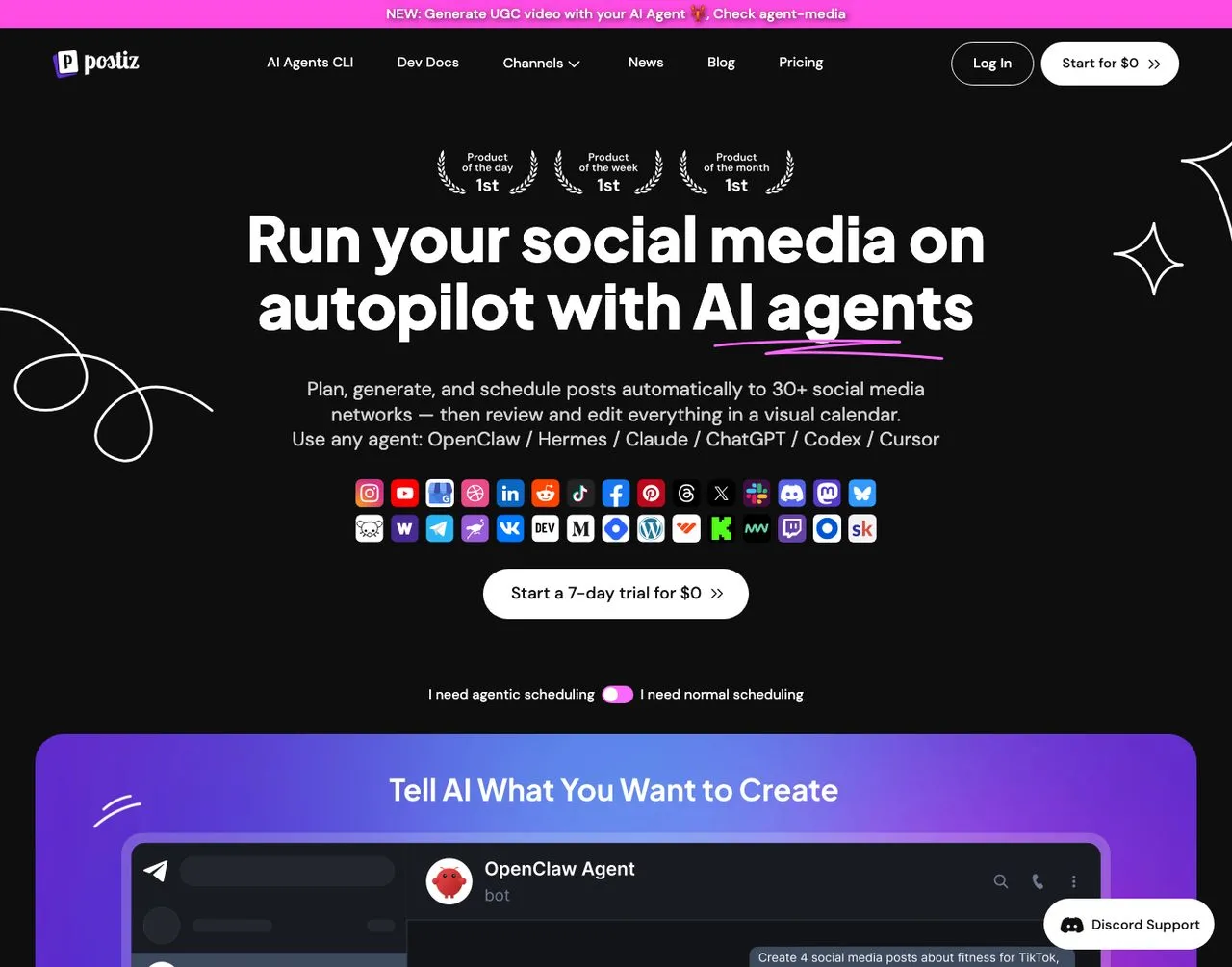 SocialClaw alternative Postiz, open source social media scheduling homepage