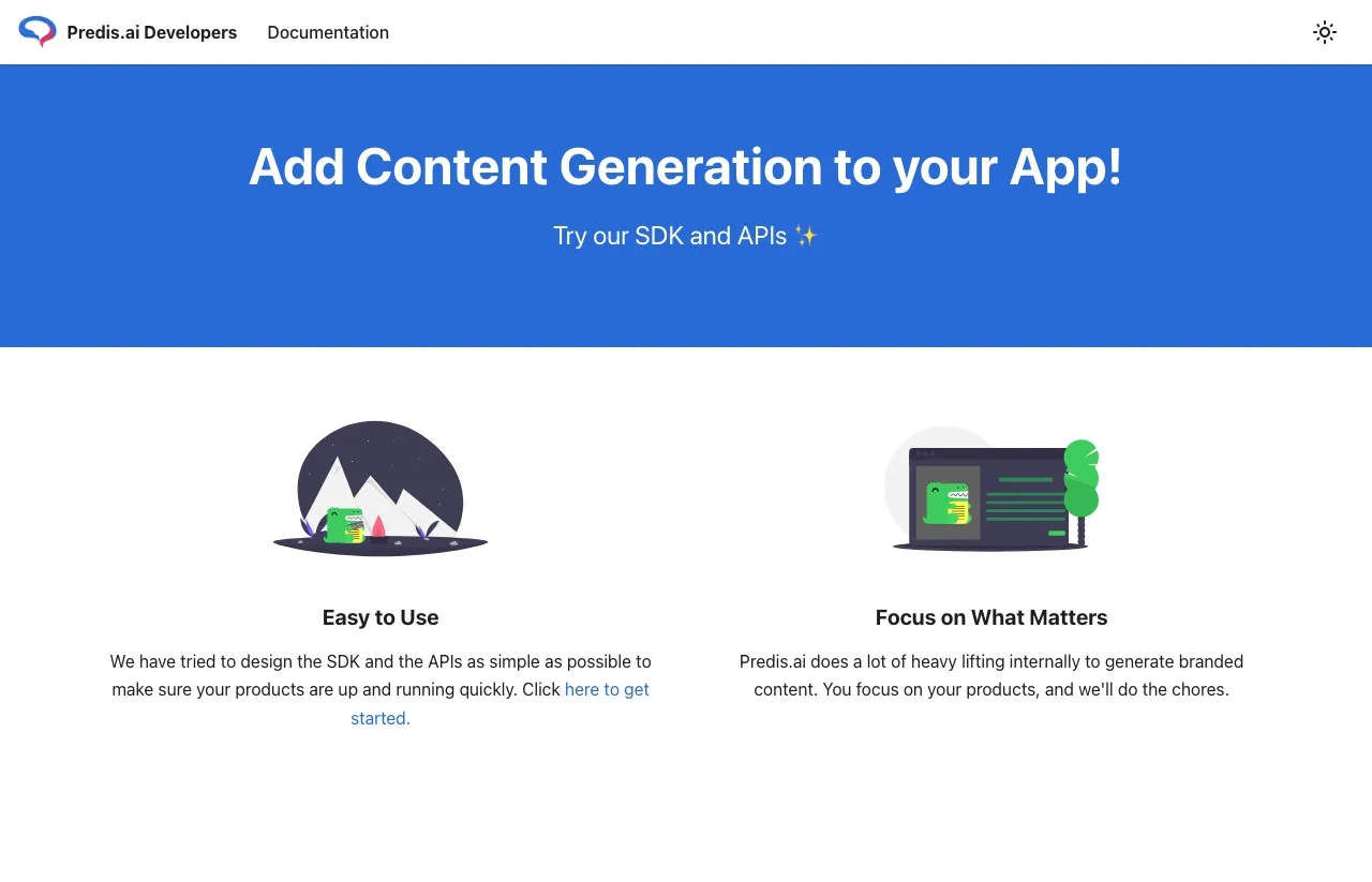 Predis.ai developer documentation, publicly available with REST endpoints and webhooks.