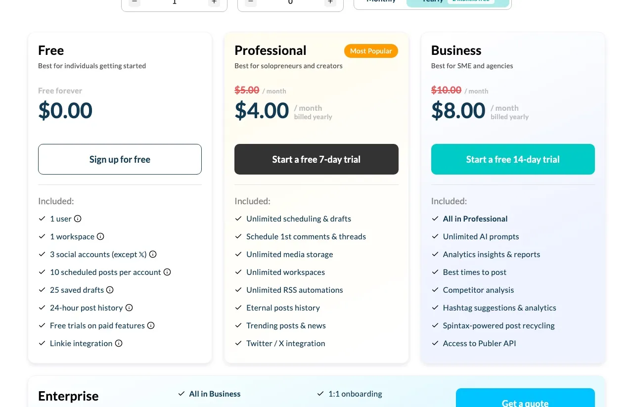 ContentStudio alternatives: Publer per-account pricing with free plan