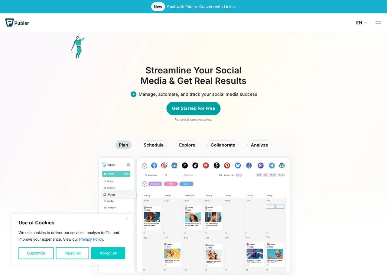 RobinReach alternative Publer, per-account social media scheduling homepage
