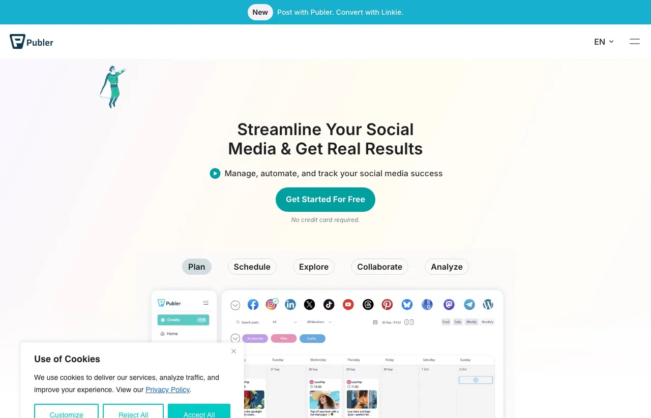 Postiz alternative Publer: hosted social media scheduling with bulk publishing and a free tier