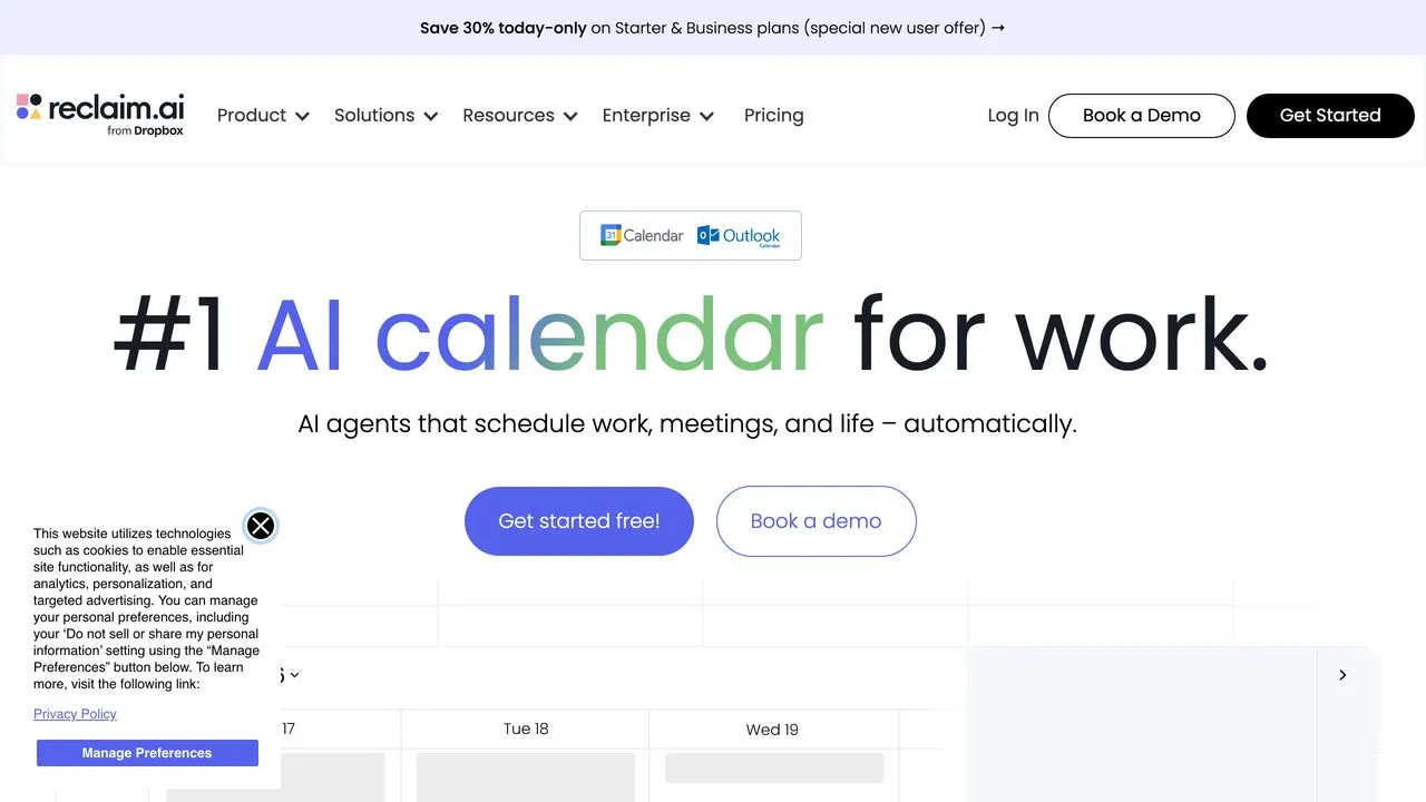 Reclaim AI calendar management tool showing smart scheduling