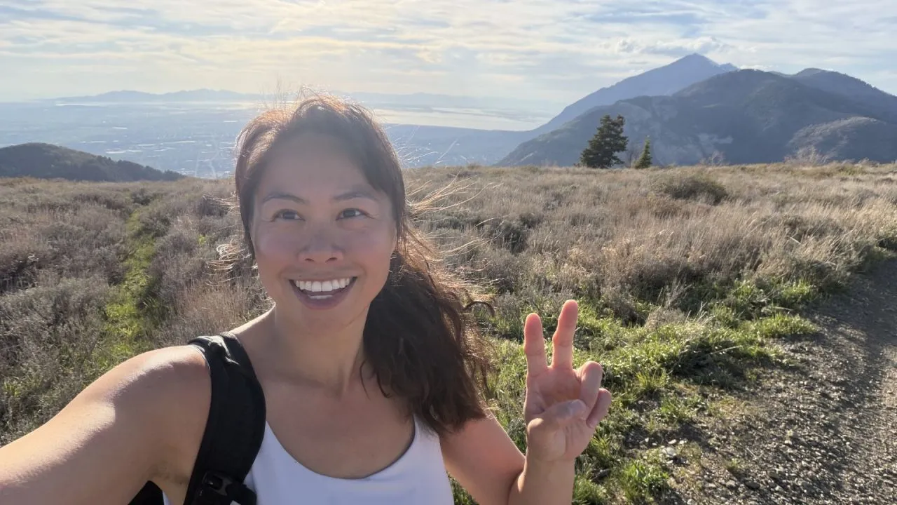 Sabrina Ramonov hiking - one of the six days a week Blotato gives her back from content creation