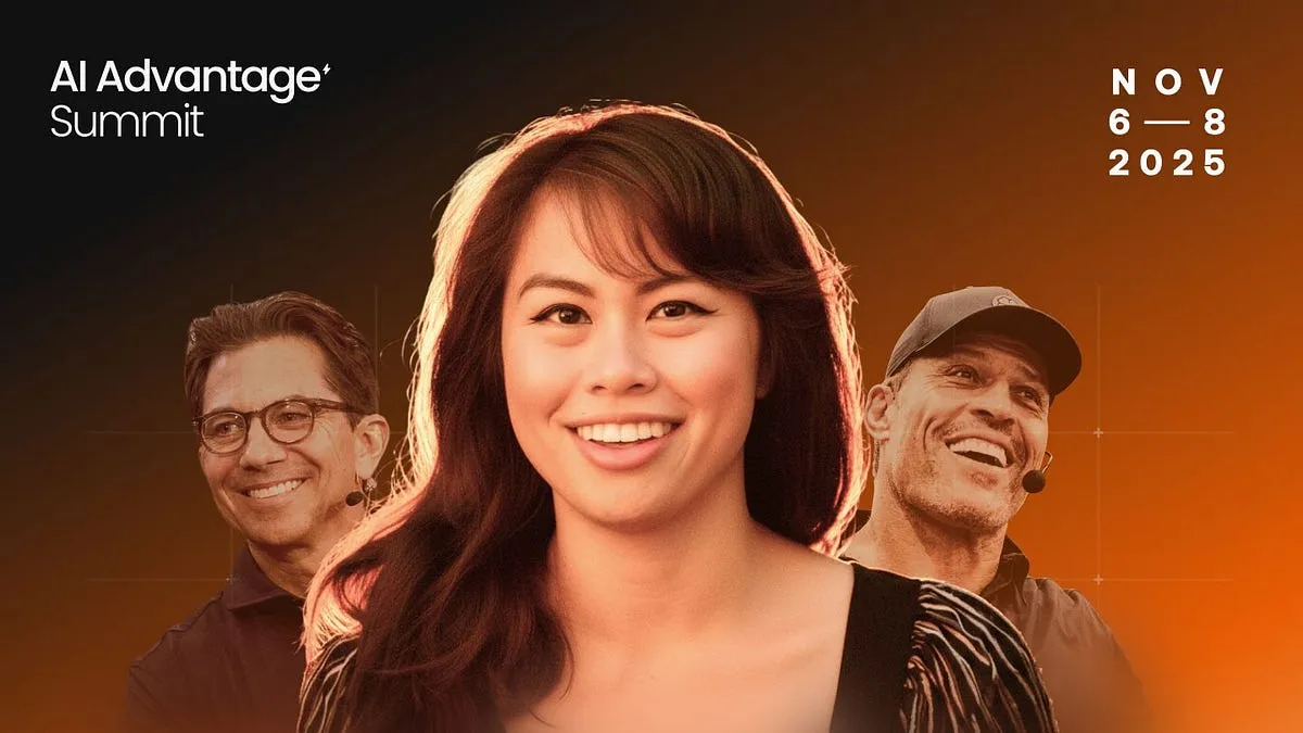 Sabrina Ramonov featured as a speaker at the AI Advantage Summit alongside Tony Robbins