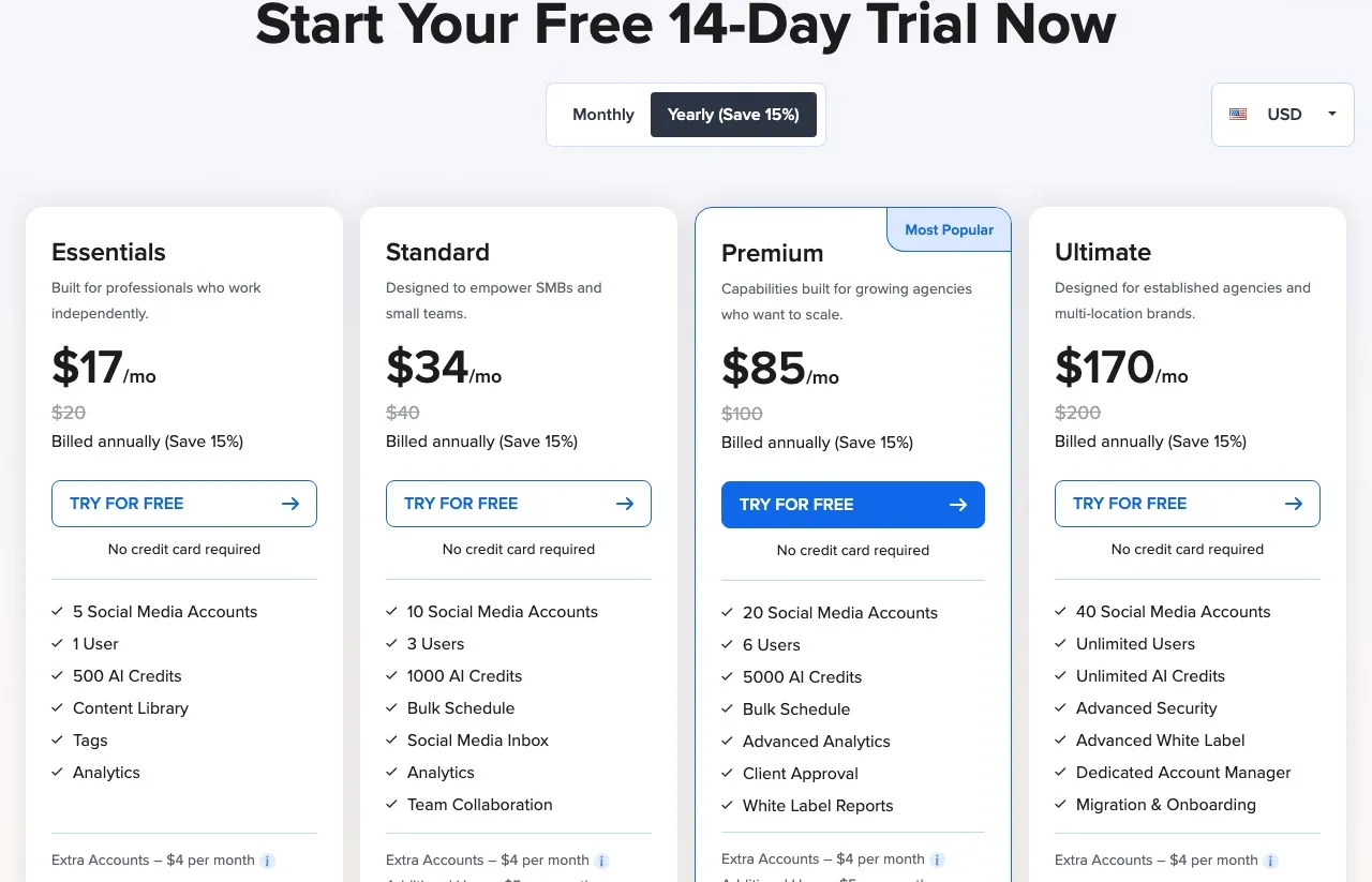 ContentStudio alternatives: SocialPilot pricing tiers with accounts and users per plan