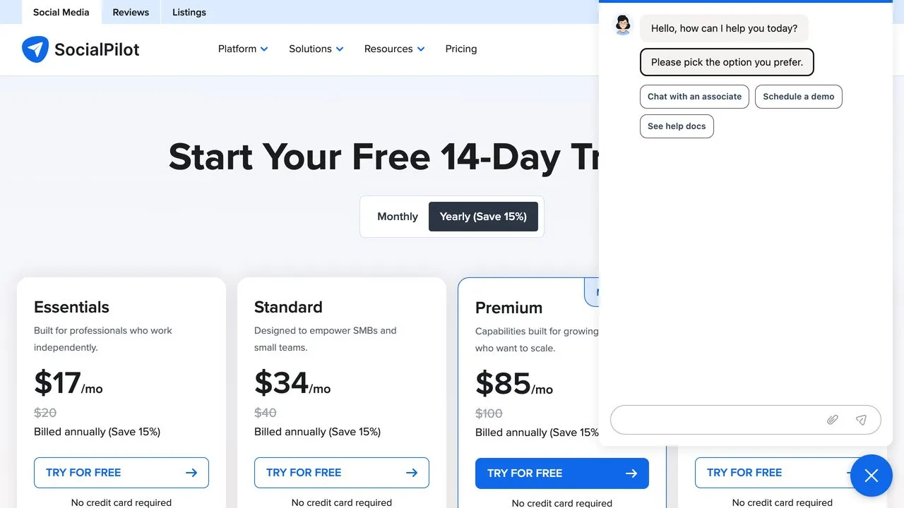 SocialPilot pricing tiers for agencies, one of the AI social media tools for agencies compared