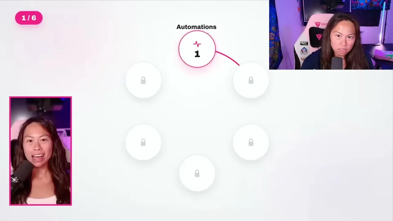 A Hyperframes talking-head edit in action, with an Automations chapter card and animated graphic replacing the frame while the speaker sits picture-in-picture in the corner.