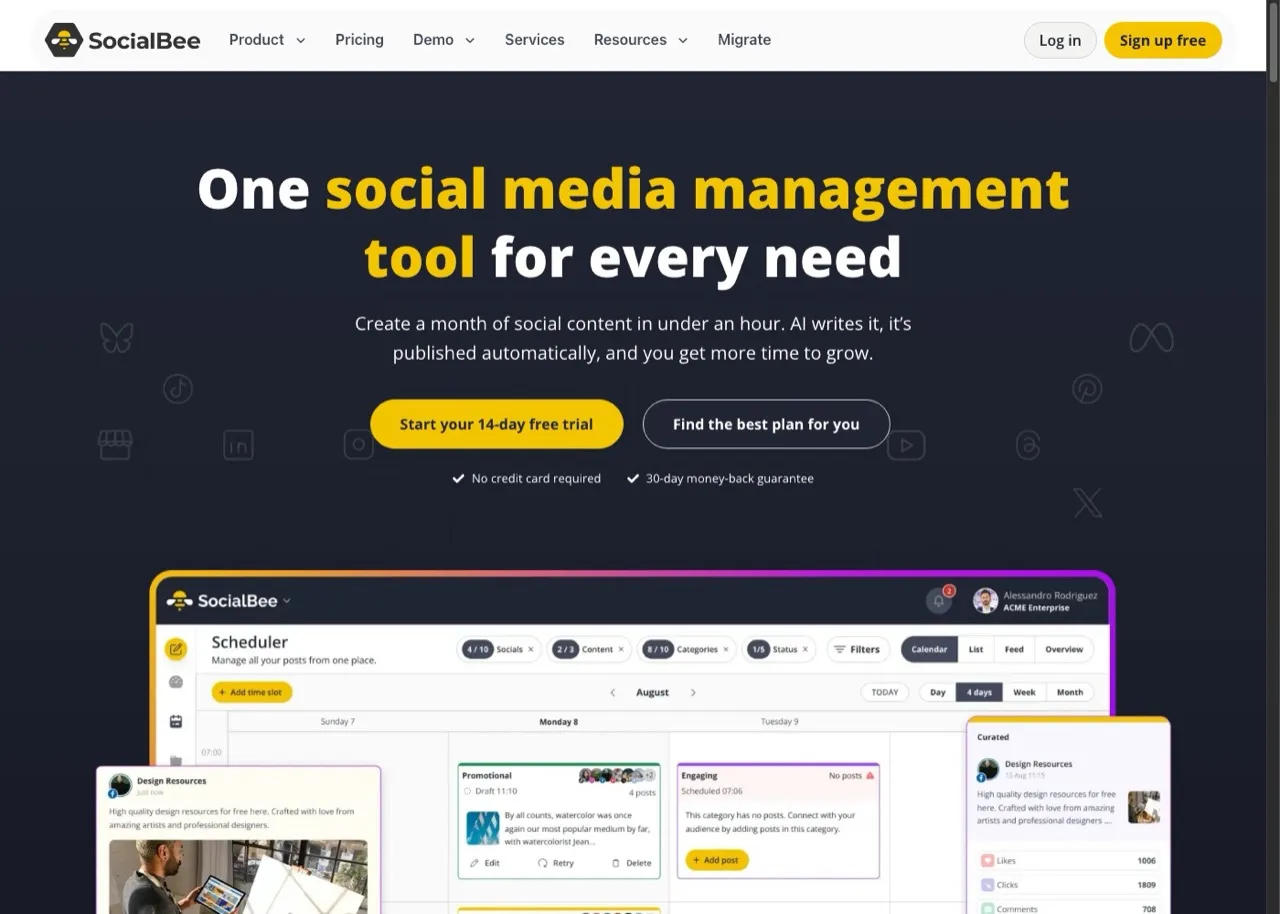 Tweet Hunter alternatives: SocialBee category-based evergreen content recycling