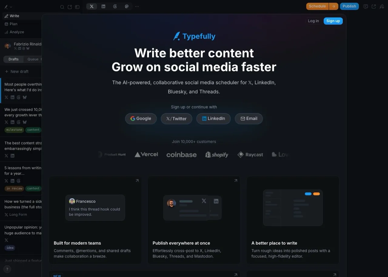 Tweet Hunter alternatives: Typefully thread composer for X and LinkedIn